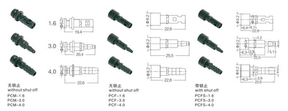 PCFS-1.6 1.6mm 3mm 4mm 6mm Pneumatic Contact With Shut-off Straight Male 1.6mm Valve Contact Pin