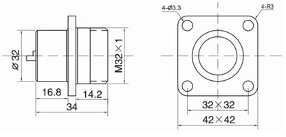 P32F-19H Flat Backward Installed Socket h 32mm 250V Metal Circular Aviation Connector Waterproof Power Microwave