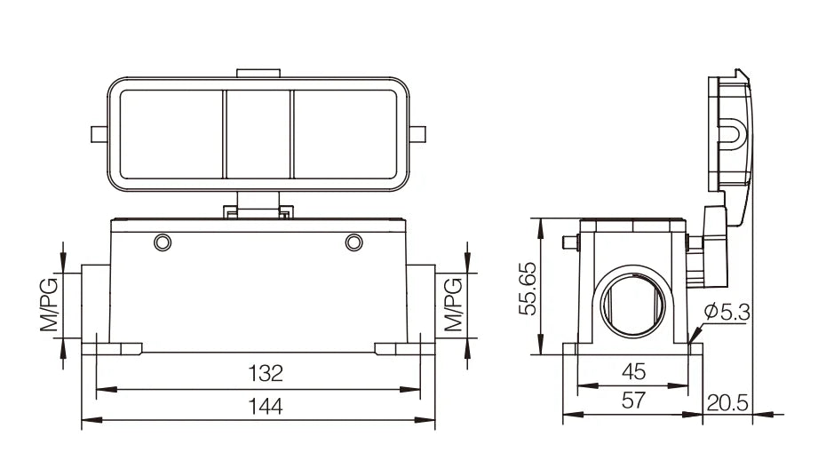 H24B-SG-4B-CV-PG21 Heavy Duty Connector Compact Series Aluminum Housing Top Entry Protective Hoods