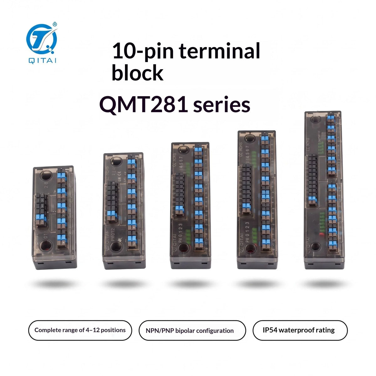 QMT281 Series IO Signal Distribution Box 4-12 Channel DC24V 1A Spring Terminal Sensor Junction Box for Remote IO