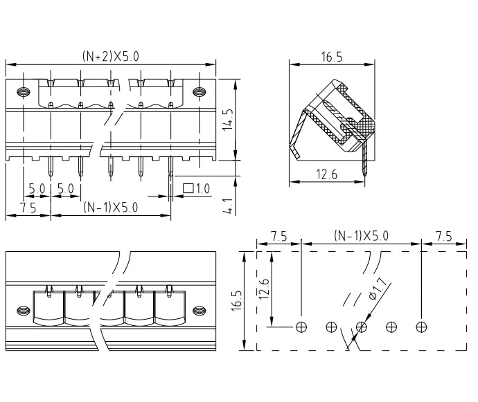 QS-500AF  PCB Terminal Blocks 5.00mm Pitch 2P-24P 300V 15A Green High Strength Screw Connector