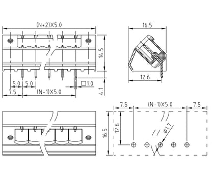 QS-500AF  PCB Terminal Blocks 5.00mm Pitch 2P-24P 300V 15A Green High Strength Screw Connector