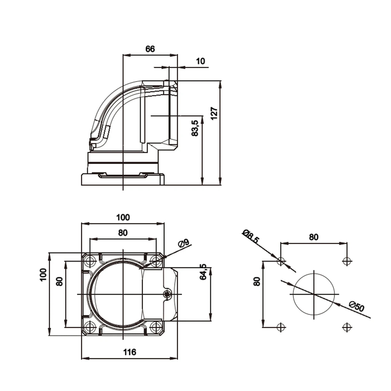 GTS Series Cantilever Assembly Box Connector Die-Cast Aluminum Alloy Horizontal Wall Mount Horizontal Rotation 0-320° Industrial