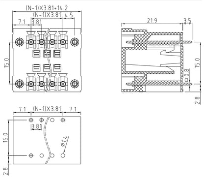 QSD-381VF  3.81MM Double Layer Terminal Block Connector 2P-24P PCB Plug-in Type Green Terminal Block with Flange