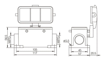 H16B-SG-4B-CV-PG21 Heavy Duty Connector Compact Series Top Entry Protective Hoods Aluminum Housing
