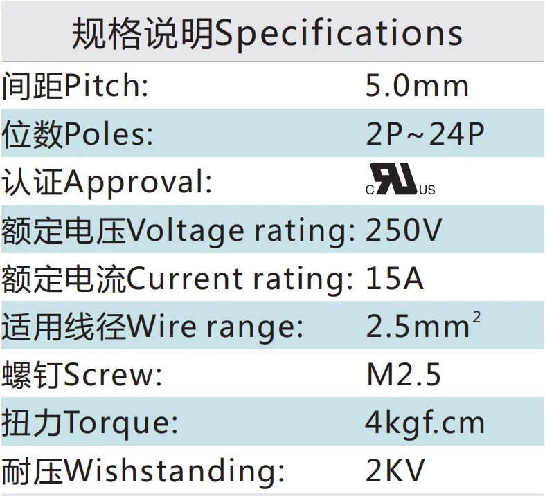 QTB-500V 5.0mm Pitch 2-24P 250V 15A Black Green High Strength Spring Wire Shock Resistance Plug PCB Terminal Blocks