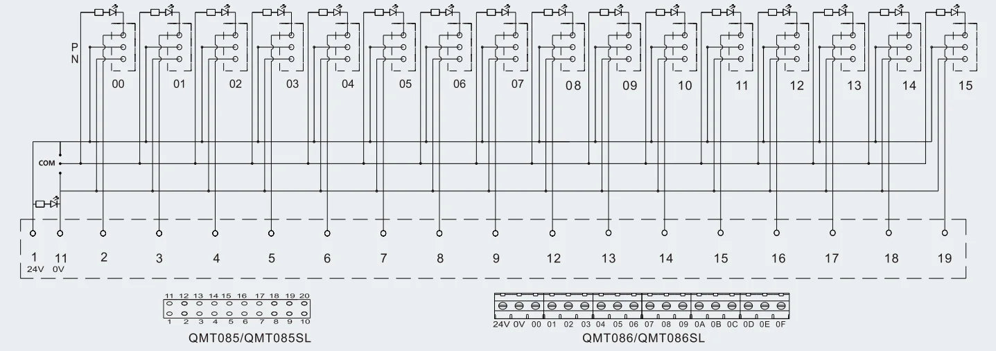 QMT085  16 Bit Output Terminal Block DC24V 1A PLC Module Connect with LED Light Remote Control