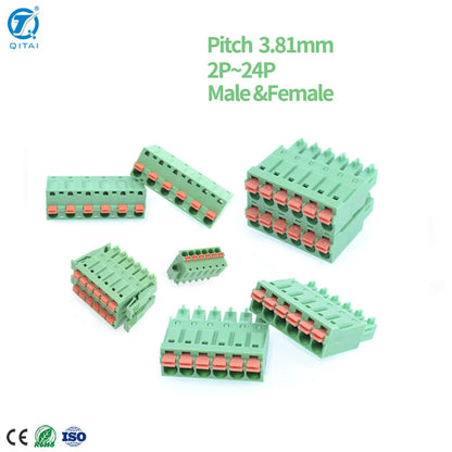 QPL 3.81/5.00/5.08mm 2-24 Pin Lever Spring Green PCB Mount Electronic Wire Smt Pcb Wire Male Female Spade Tab Pcb Terminals