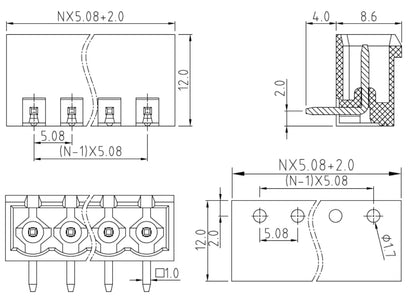 QS-508RC-2X3P 5.08mm Pitch MSTBA 2,5/ *-G-5,08 PCB Headers Green Simple Cheap Male and Female Pcb Screw Terminal Blocks