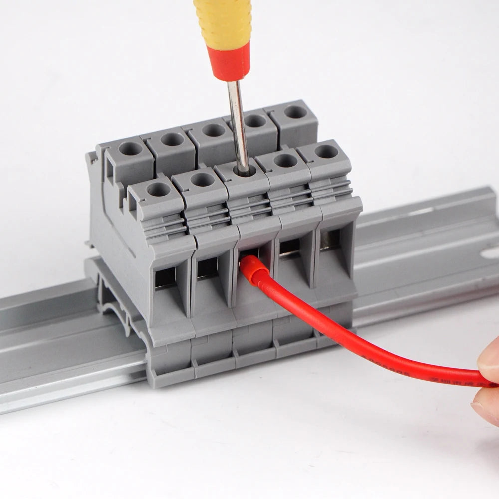 QUKJ-2.5 Compact Screw Terminal Block 800V 24A Blue Red DIN Rail Mount PA66 for Electrical Enclosure