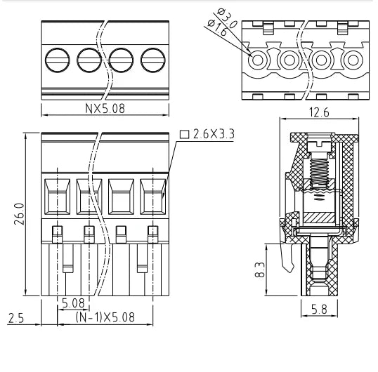 QPRA-508-6P 5.08mm Pitch 6P 300v 15A M3.0 Screw Green PA Material QPR Series Plug PCB Terminal Blocks