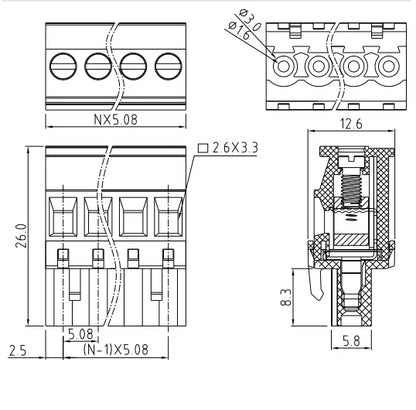 QPRA-508-6P 5.08mm Pitch 6P 300v 15A M3.0 Screw Green PA Material QPR Series Plug PCB Terminal Blocks