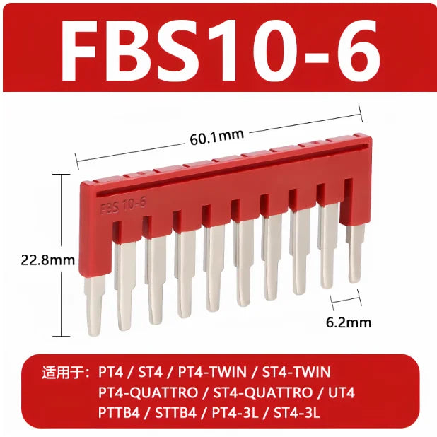 FBS 10-6 Center Fixed Bridge for Din Rail Terminal Blocks Plug in Bridge FBS 2/3/4/5/10/20 Position Terminal Block Connectors