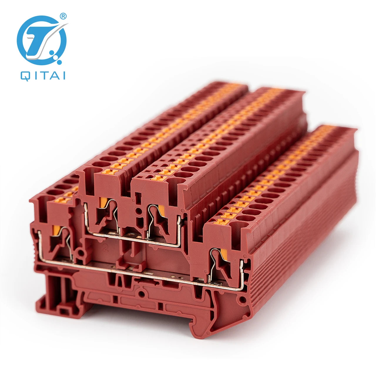 PTTB Double Layer Feed Through Push-in Din Rail Spring Electrical Connection Wire Connector Industry Wiring Terminal Block