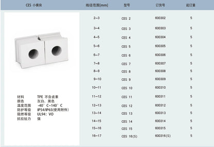 CES 5 Cable Entry Systems TPE Offwhite and Black IP54/IP65 UL94 VO 5-6mm Wire Diameter Range