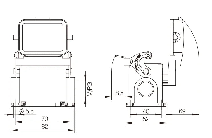 H6B-SG-CV-1L-2M25 Heavy Duty Connector Compact Series Top Entry Protective Hoods