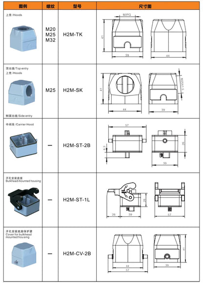 H2M-ST-1L Heavy Duty Connector Compact Series Top Entry Protective Hoods